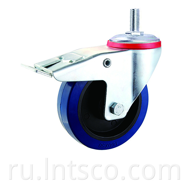  Industrial Treaded Stem Blue Elastic Rubber Brake Casters